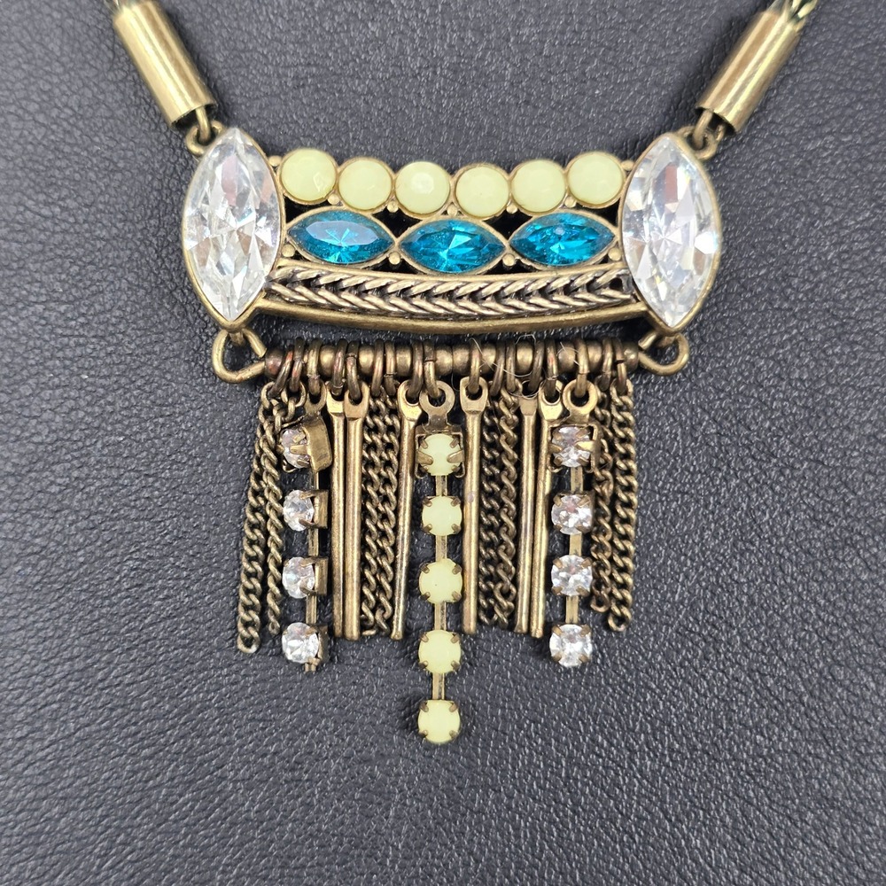 Silpada Antique Style Brass Fringe‎ Crystal Rhinestone Boho Statement Necklace